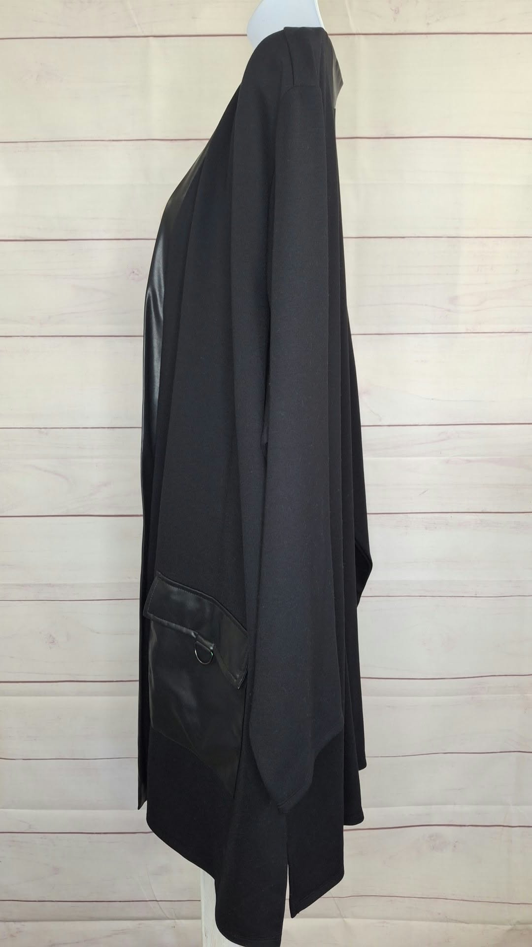 3XP BLK A707198 Belle by Kim Gravel Petite Ponte Duster with Faux Leather Trim