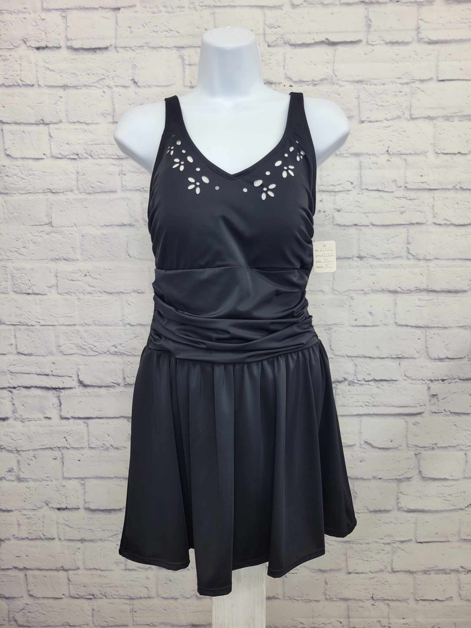 8R BLACK A350351 Denim & Co. Beach Laser Cut Swim Dress Christina's Clothing 8R BLACK A350351 Denim & Co. Beach Laser Cut Swim Dress Christina's Clothing