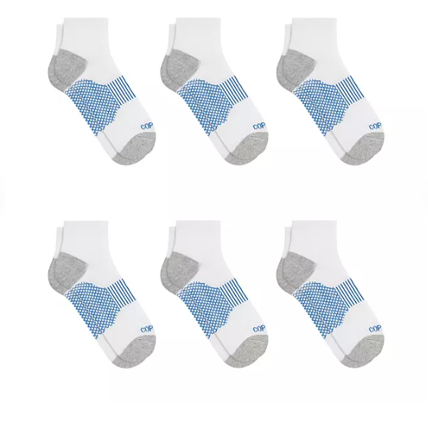 Copper Fit 6-Pack Quarter Crew Sock - Large White