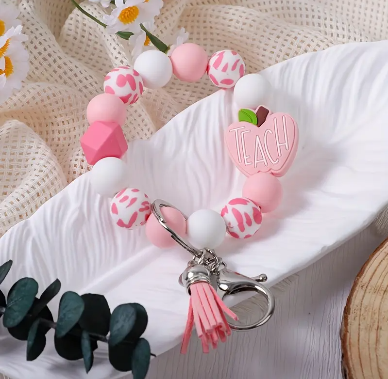 Pink Teach Silicone Beaded Wristlet