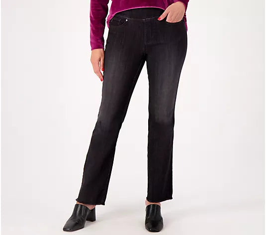 6R BLACK DENIM A460547 Belle by Kim Gravel Reg Primabelle Frayed Edge Boot Cut Jeans
