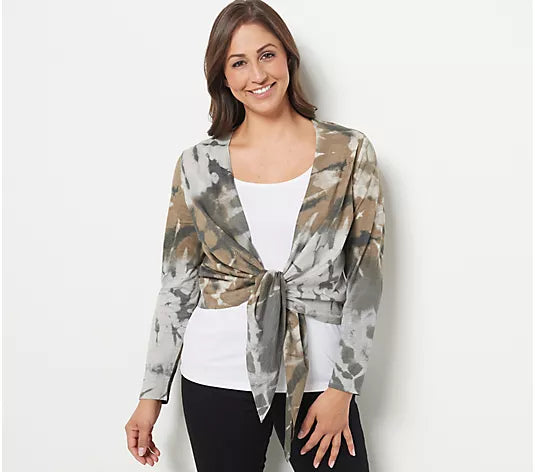 XLARGE OLIVE TIE DYE A475783 Belle by Kim Gravel Slub Knit Shrug