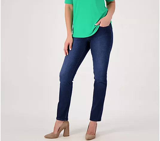 DARK INDIGO A568900 Belle by Kim Gravel TruTemp Denim Straight-Leg Regular Jeans (MULTIPLE SIZES AVAILABLE)