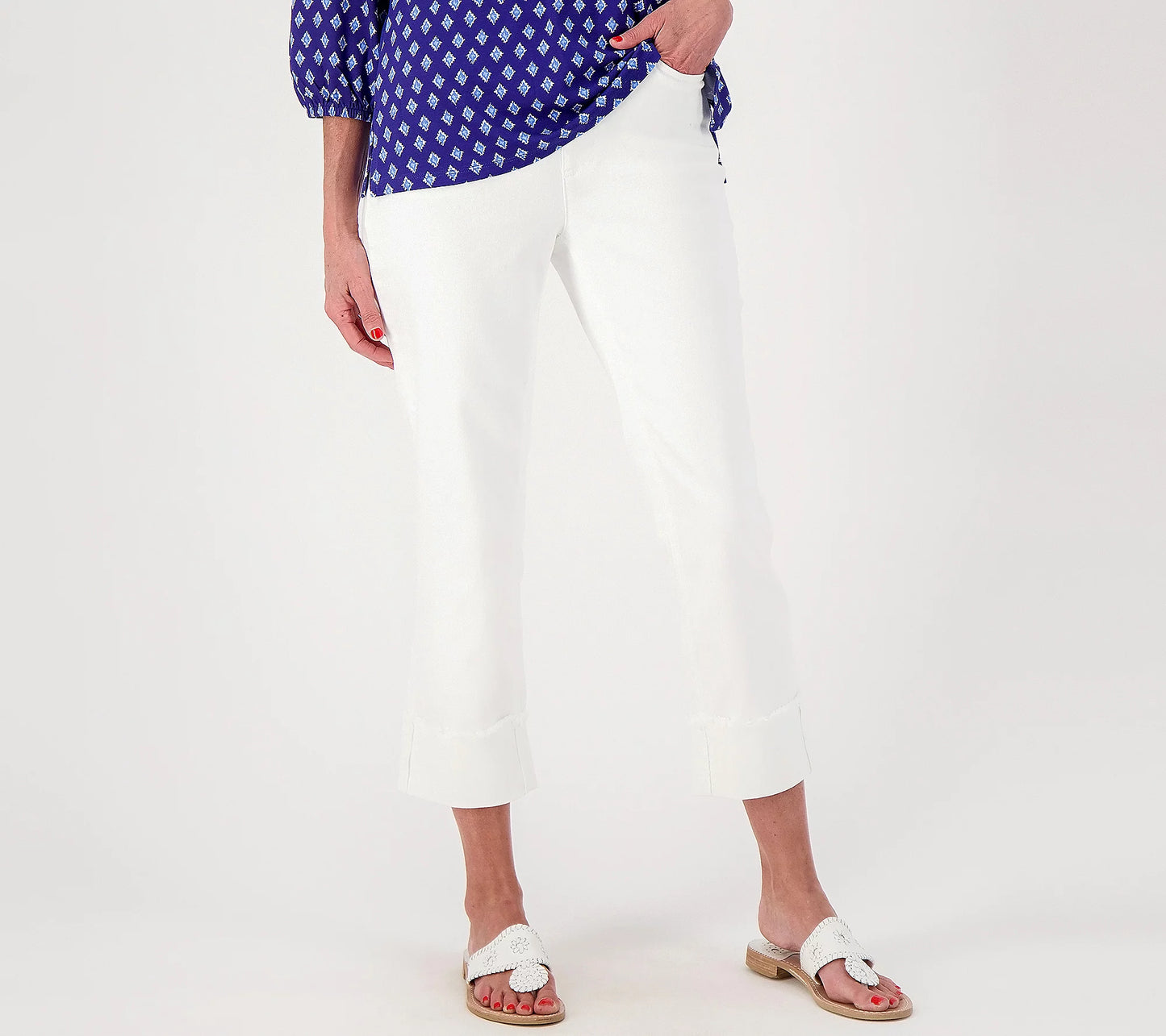 2R WHITE A599576 Isaac Mizrahi Live! Regular White True Denim Crop Jeans w/ Cuff