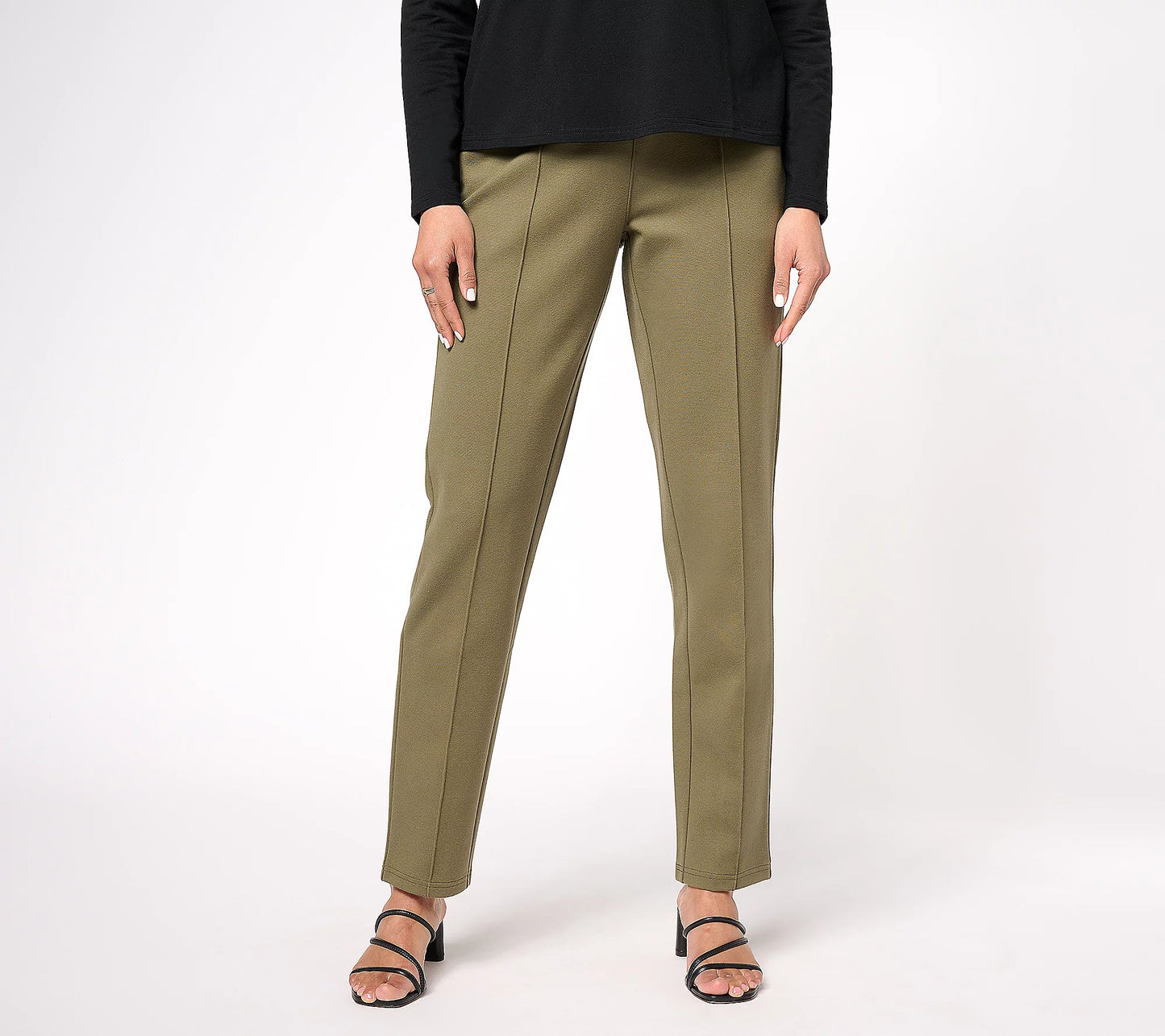 MEDIUM SAFARI GREEN A606741 Encore by Idina Menzel Regular Pull-On Slim-Leg Ponte Pants