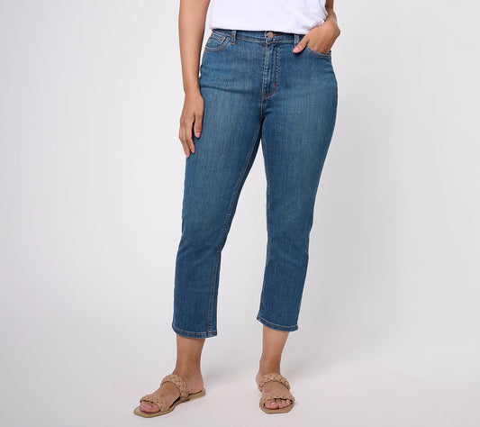 14R RIVER WASH A615325 Denim & Co. Canyon Retreat Slim Straight Crop Jean
