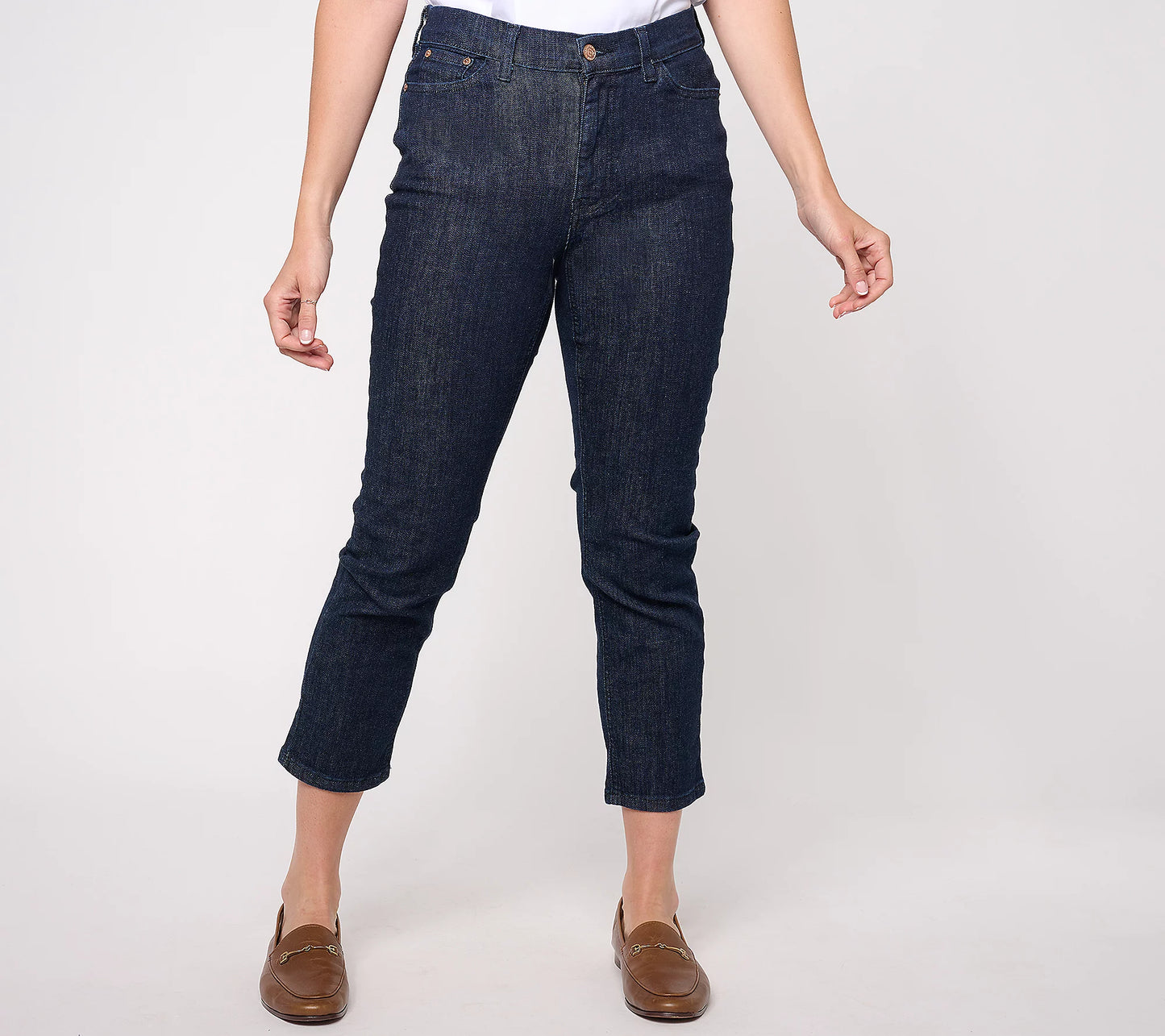 12R DARK WASH A615325 Denim & Co. Canyon Retreat Slim Straight Crop Jean