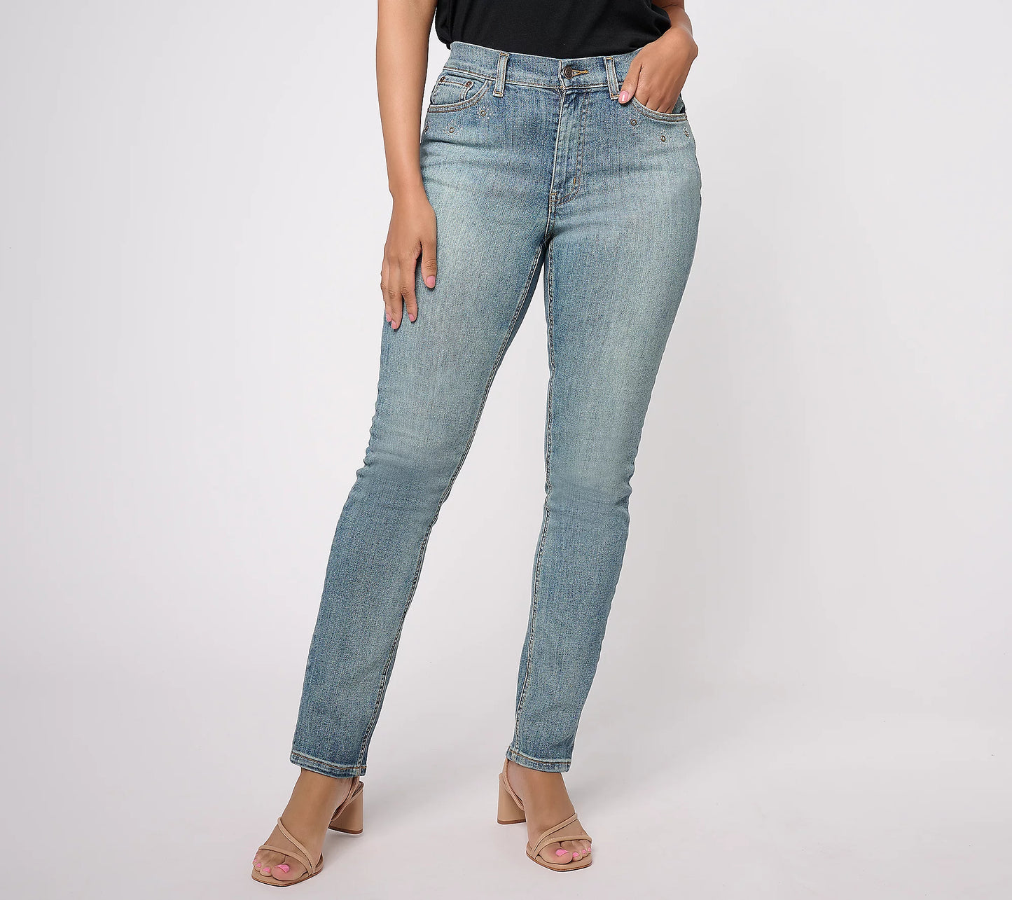 16R ANTIQUE INDIGO A615326 Denim & Co. Canyon Retreat Straight Leg Embellished Jean