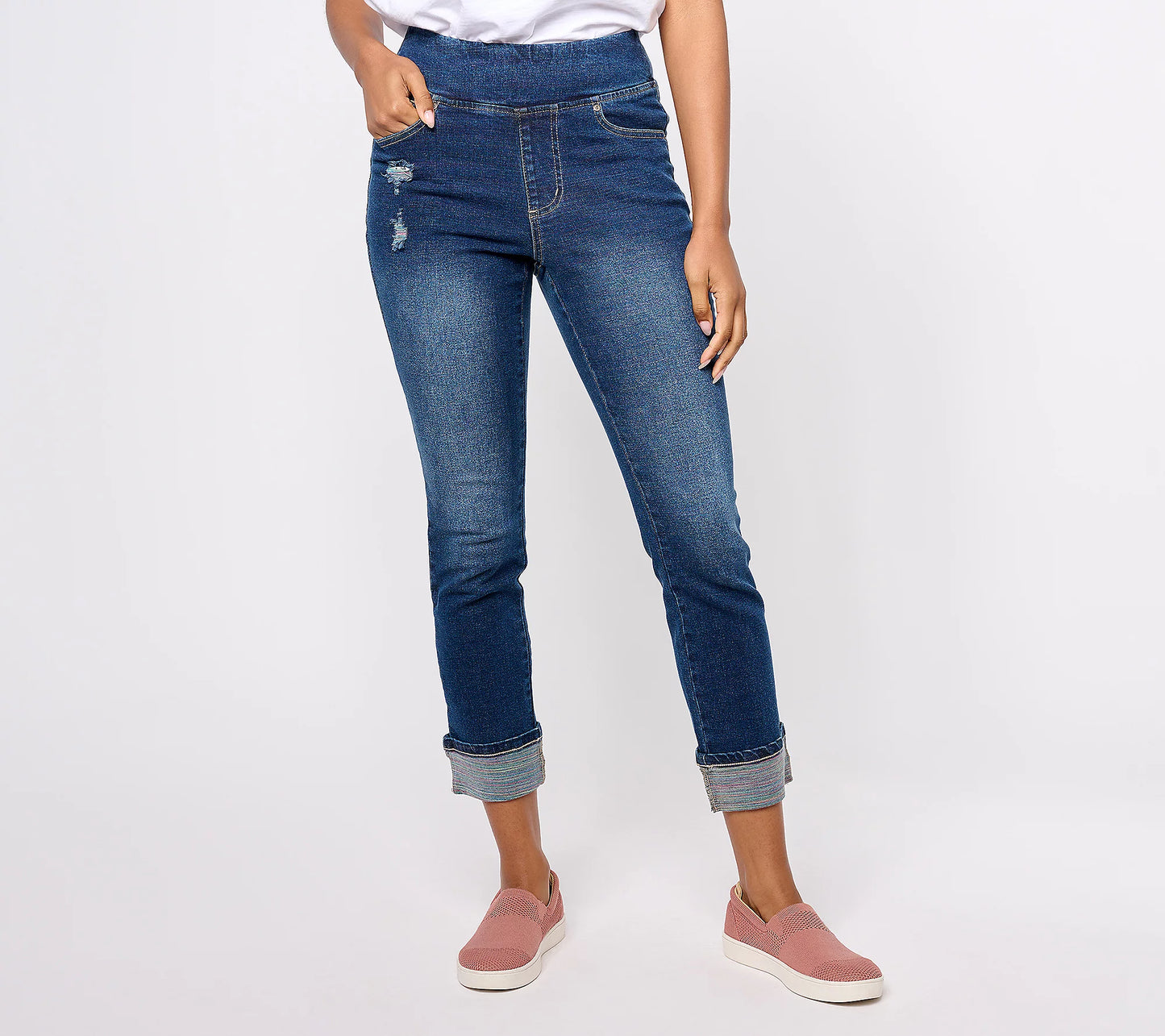 0R MIDNIGHT A617208 Belle Boho by Kim Gravel Regular Rainbow Distressed Jean