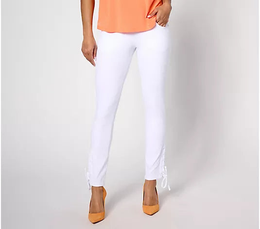 1X WHITE A636550 Women with Control Prime Stretch Denim Regular Lace-Up Pants
