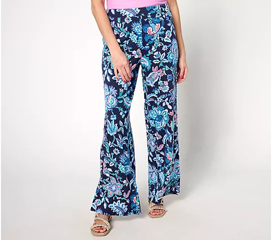 BLUE PAISLEY A637298 Denim & Co. Beach Jersey Tall Wide Leg Pant with Slits (MULTIPLE SIZES AVAILABLE)