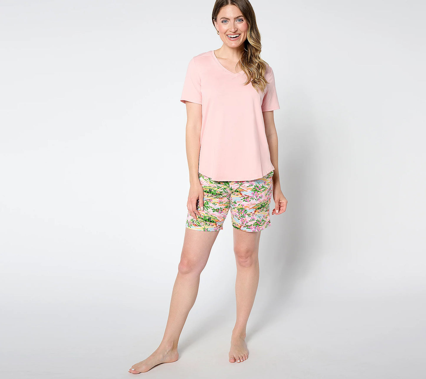 SMALL TUSCAN FLORAL A637437 Cuddl Duds Cotton Core T-Shirt and Short Lounge Set