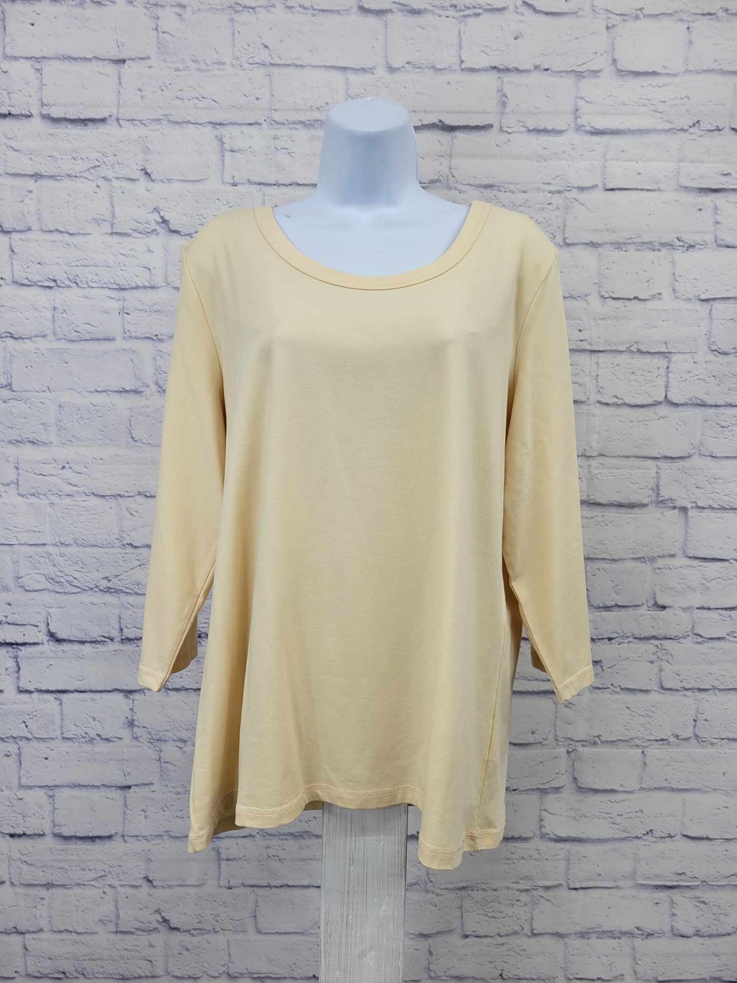 LARGE NATURAL A213779 Denim & Co. Essentials Perfect Jersey 3/4 Slv Round Neck