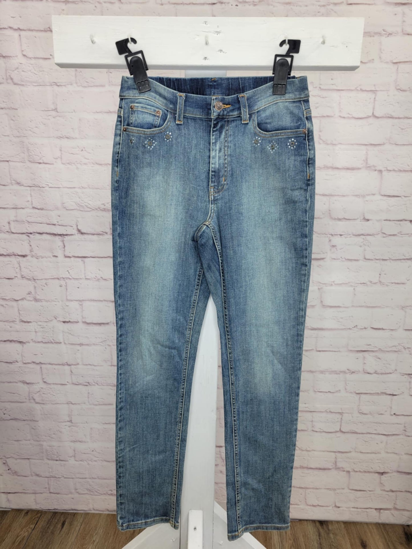 16R ANTIQUE INDIGO A615326 Denim & Co. Canyon Retreat Straight Leg Embellished Jean