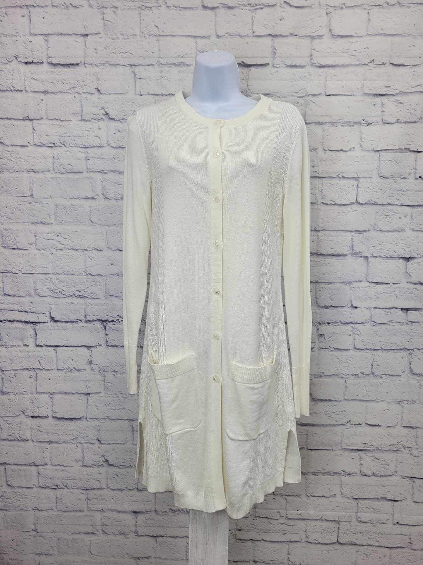 XXSMALL IVORY A375675 Isaac Mizrahi Live! Long Button Front Cardigan Sweater
