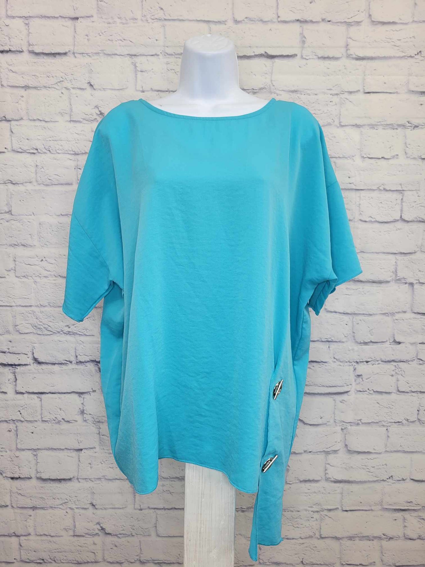 XXSMALL TURQUIOSE A393937 Truth + Style Woven Asymmetrical Hi-Low Hem Top