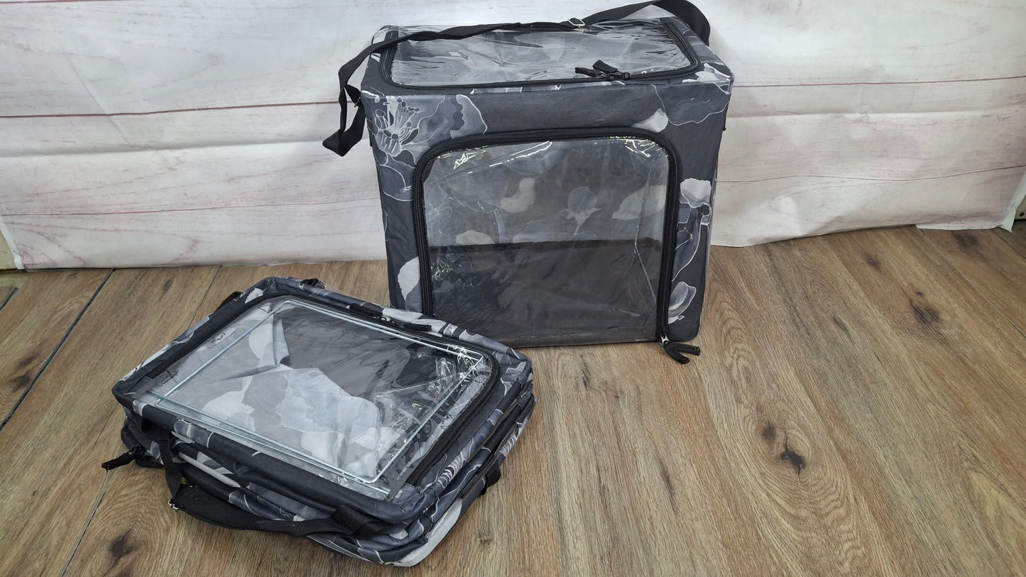 GREY FLORAL V87280 Periea Set of 4 Collapsible Storage Boxes w/ Carry Strap