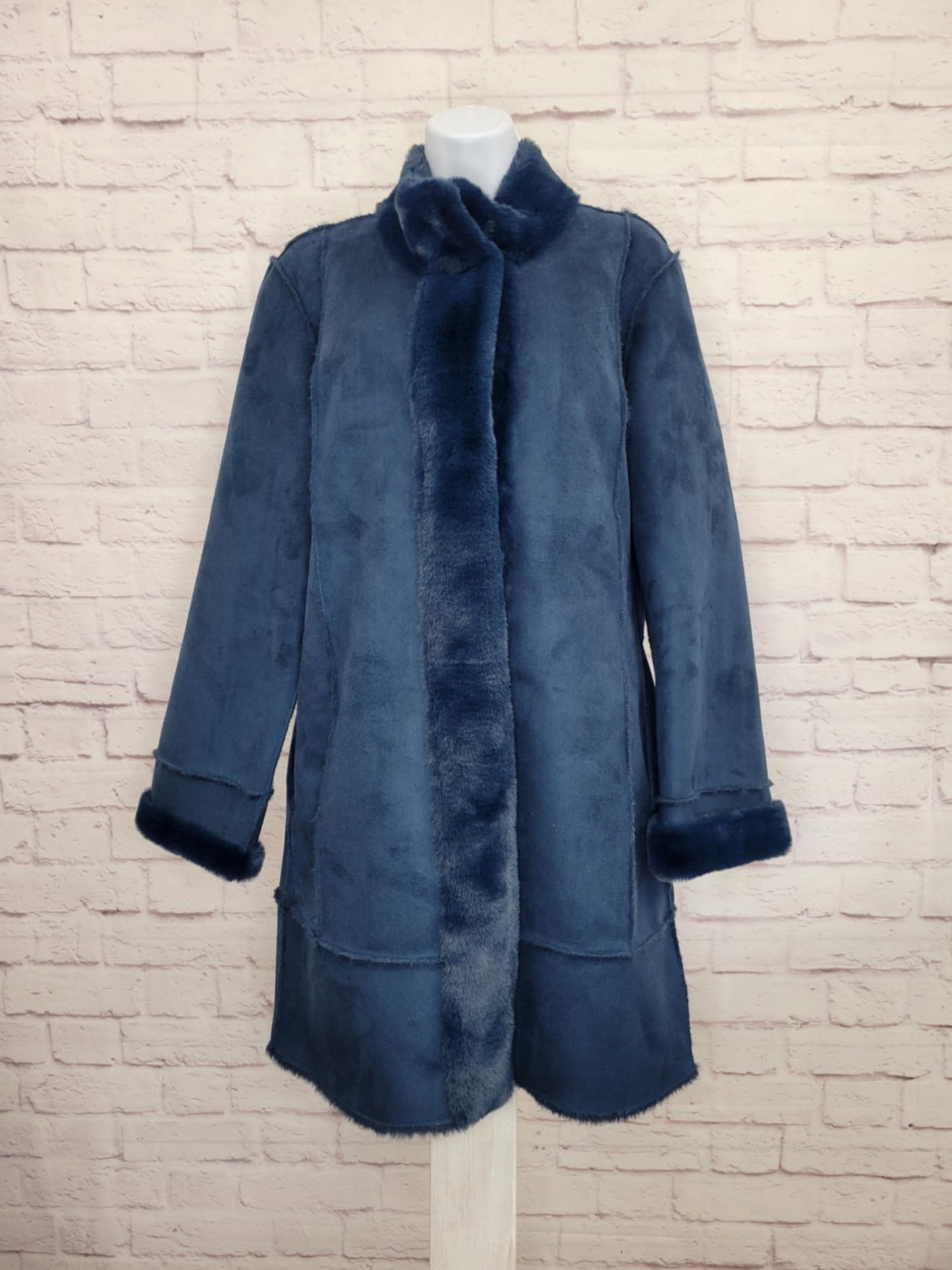 MEDIUM BLUE SLATE A556117 Dennis Basso Faux Suede Snap Front Coat