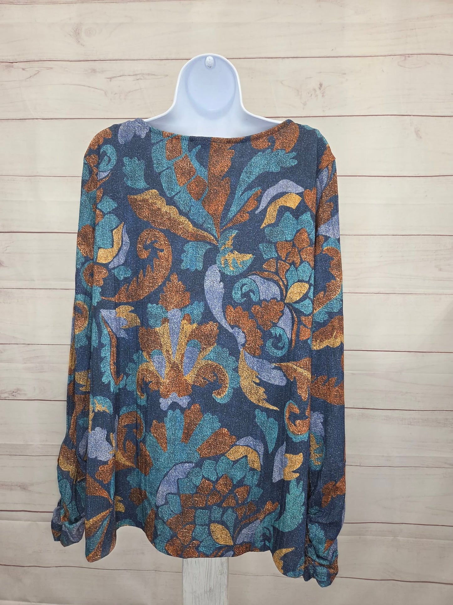 LARGE INK A706722 Susan Graver Printed Ribbed Knit with Lurex Bateau Neck Top