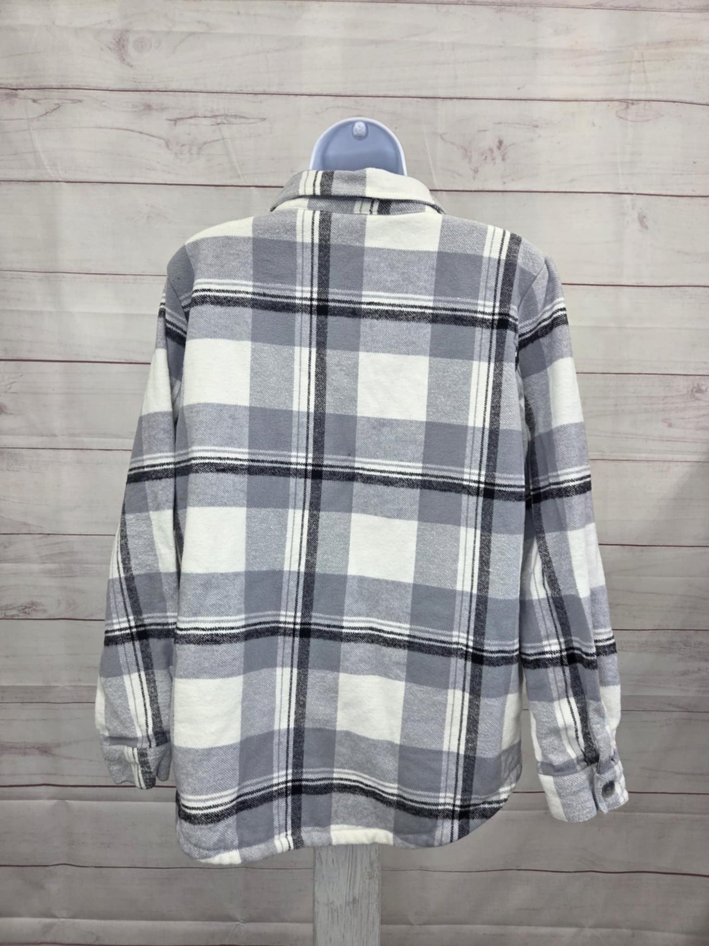 MEDIUM GREY A707200 Belle by Kim Gravel Mad for Plaid Sherpa Lined Shacket