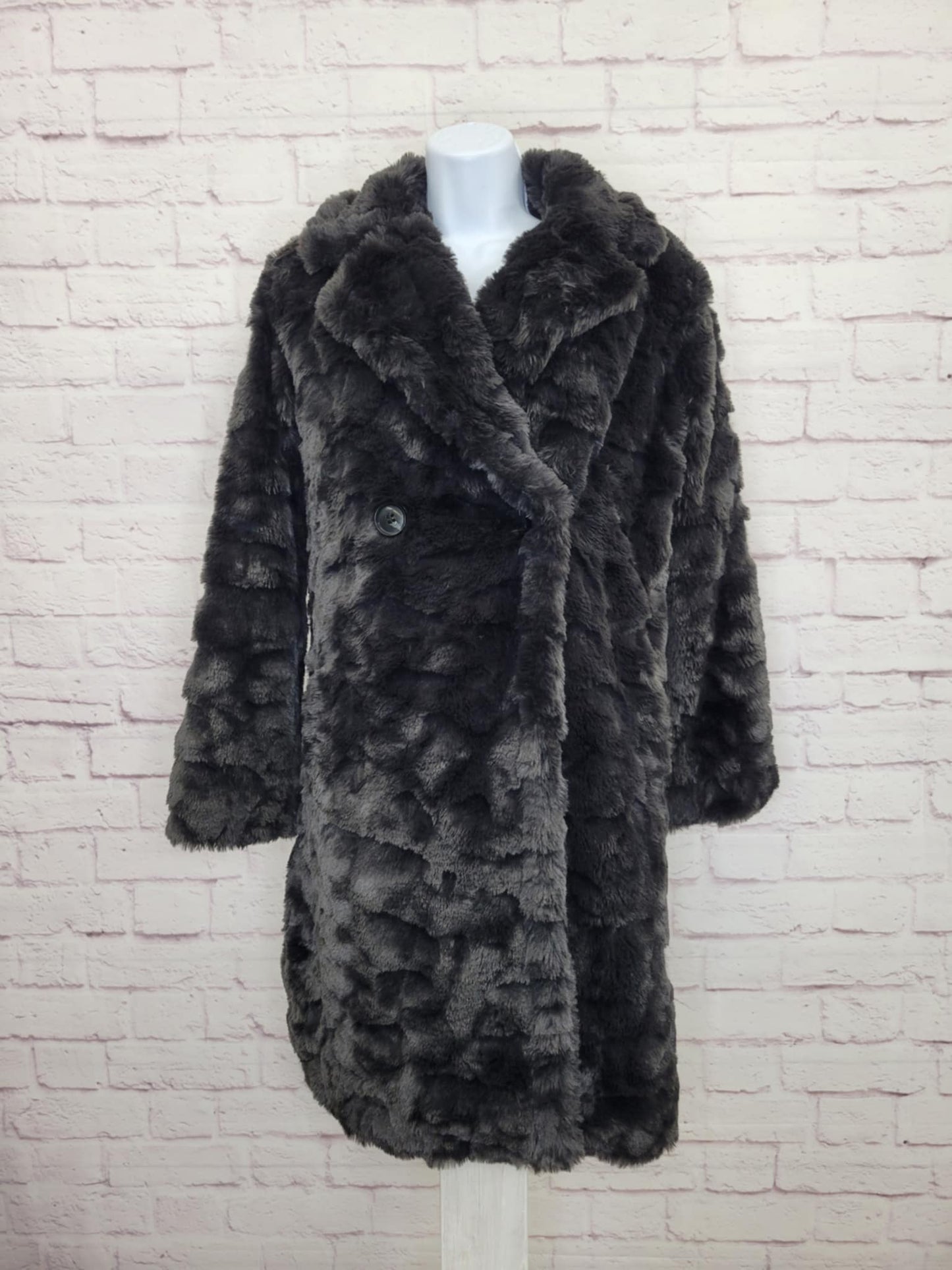 SMALL BLACK A556120 Dennis Basso Madison Avenue Textured Faux Fur Coat
