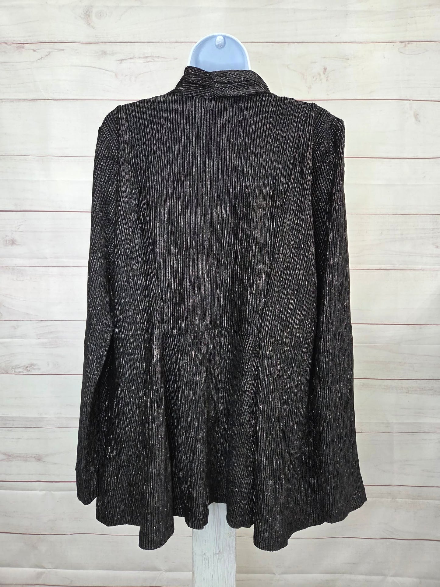 MEDIUM BLACK A706723 Susan Graver Regular Foiled Textured Knit Open Front Cardigan