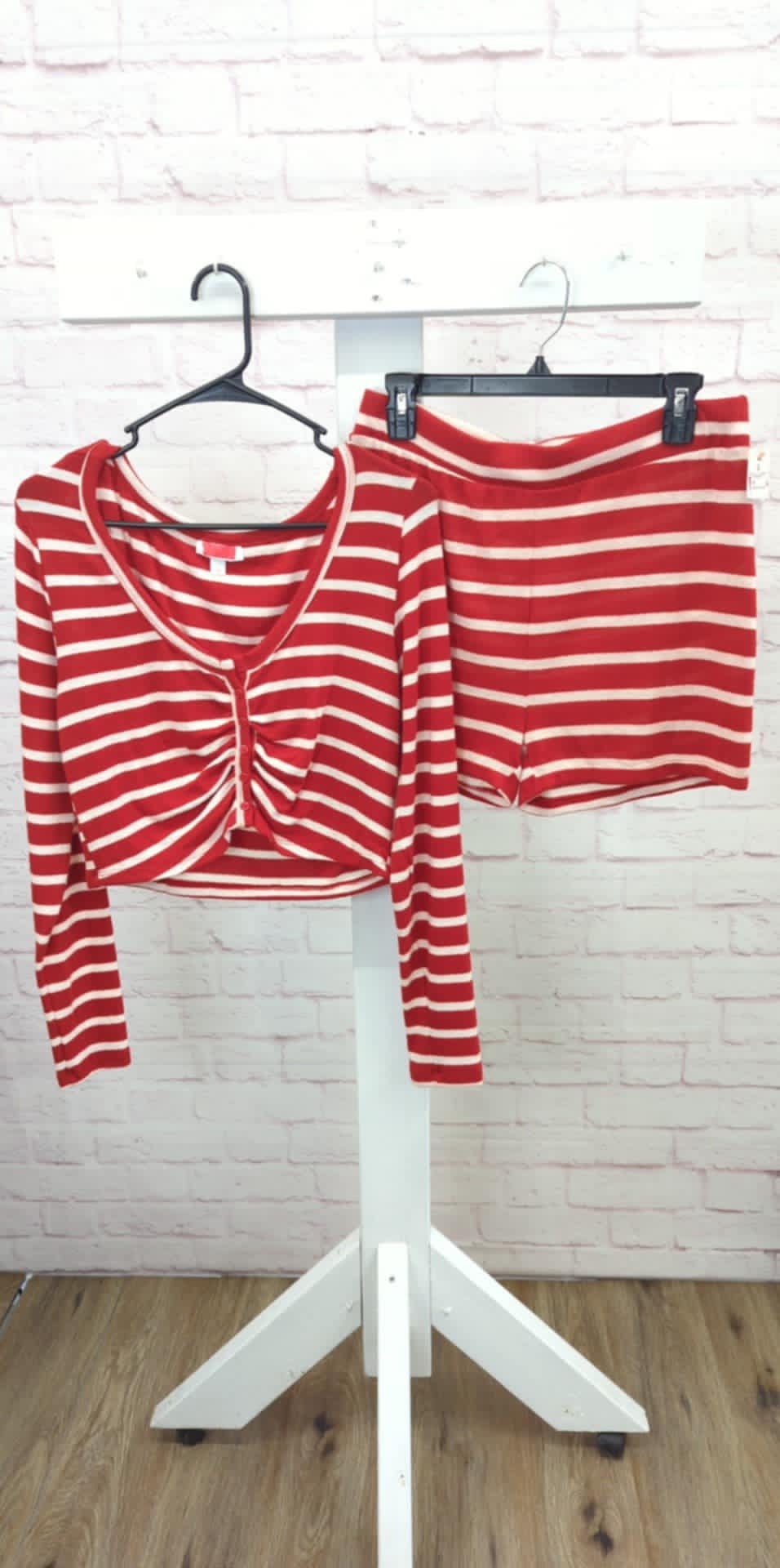 LARGE RED HACCI KNIT CROPPED TOP PJ SET