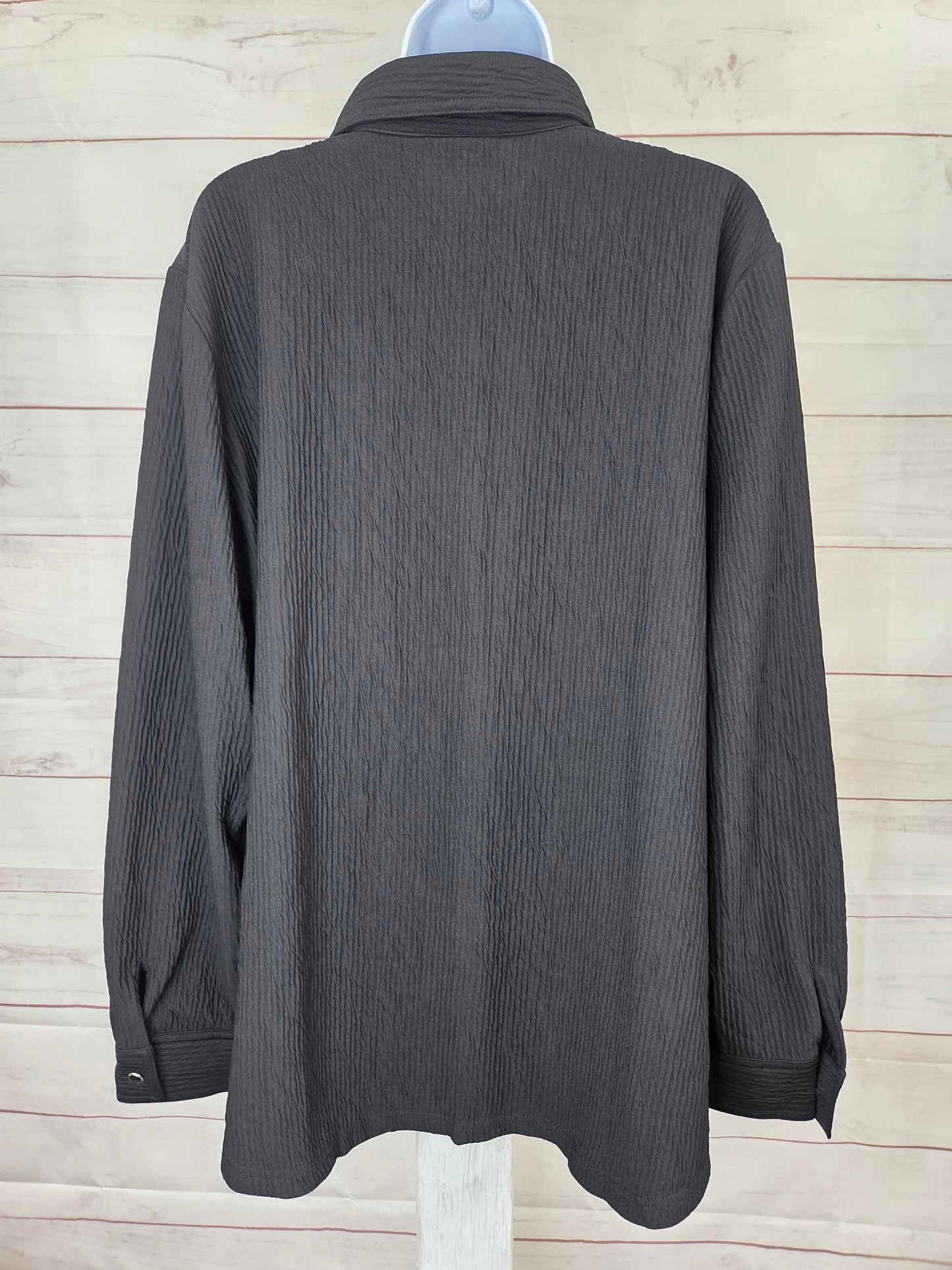 1X BLACK A706750 Susan Graver Textured Knit Button Front Shirt