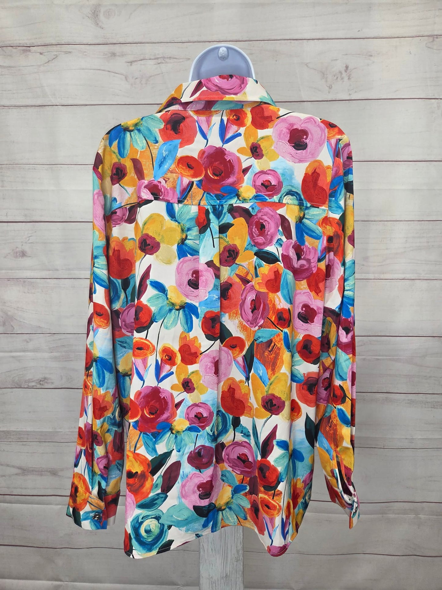 MEDIUM ROSE A706753 Susan Graver Printed Stretch Peachskin Button-Front Shirt