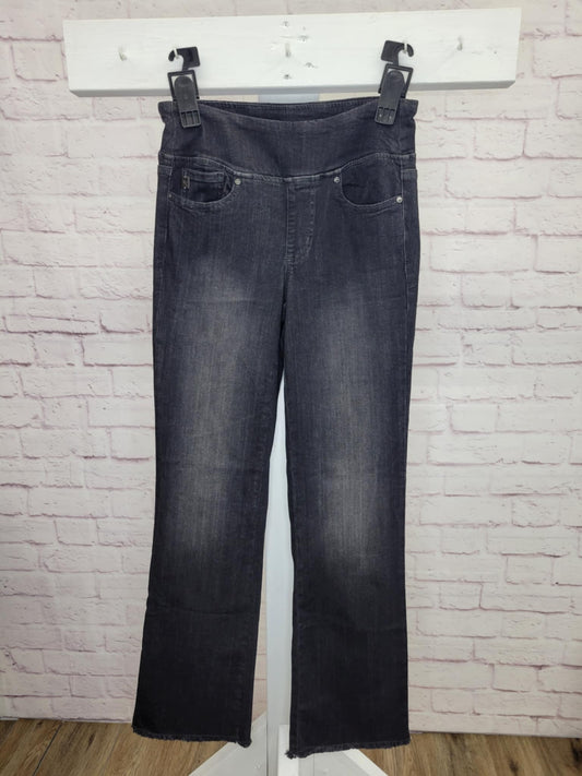 0R BLACK DENIM A460547 Belle by Kim Gravel Reg Primabelle Frayed Edge Boot Cut Jeans