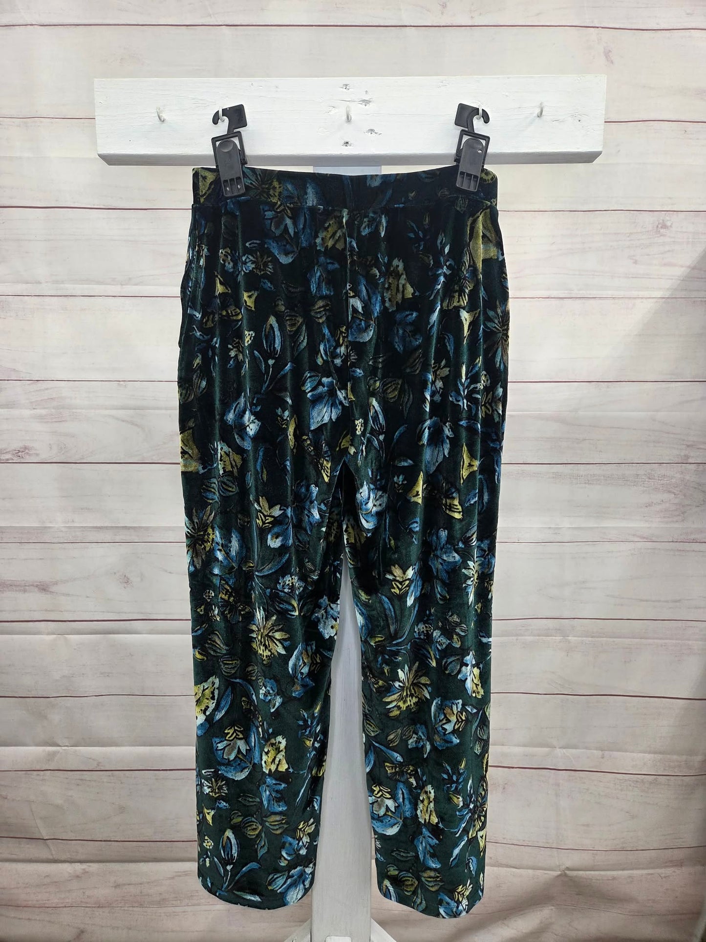 P. SMALL JADE/PINE A706742 Susan Graver Petite Printed Stretch Velvet Pull-On Wide Leg Pants