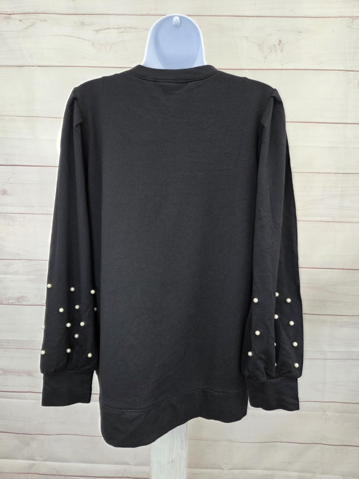 MEDIUM BLACK A711076 Jingle Belles by Kim Gravel Uptown Pearls Blouson Sleeve Sweatshirt