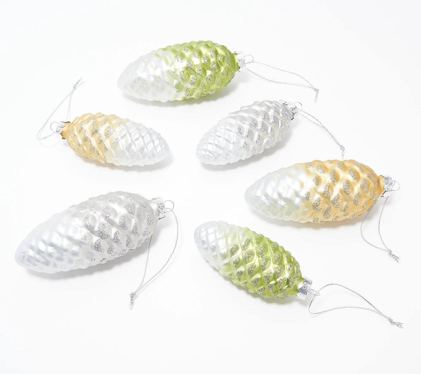 H227293 Martha Stewart Set of 6 Glass Ombre Pinecone Ornaments