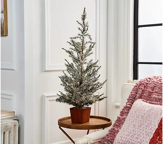 H230530 Home Reflections 37" Illuminated Flocked Potted Tree