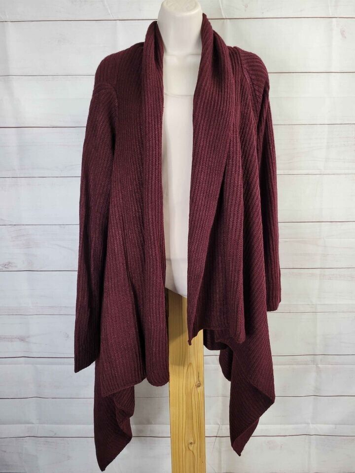 MEDIUM BURGUNDY A390288 Joan Rivers Plush Ribbed Waterfall Front Cardigan