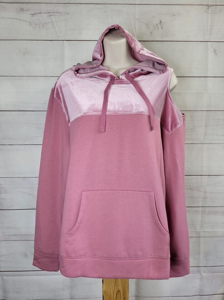 SMALL PINK A389041 All Worthy Hunter McGrady Mixed Media Velvet Hoodie