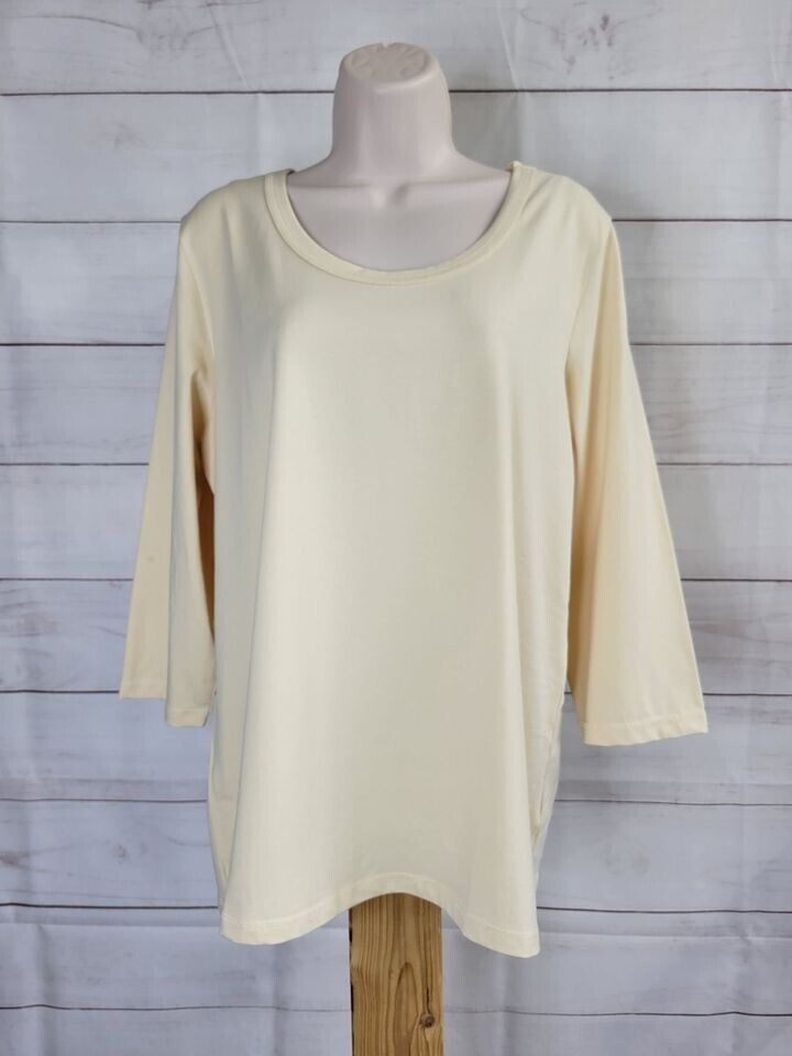 LARGE NATURAL A213779 Denim & Co. Essentials Perfect Jersey 3/4 Slv Round Neck