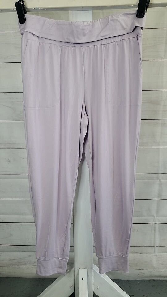 LARGE LILAC A469368 Denim & Co. Comfort Zone Jersey Foldover Waist Joggers