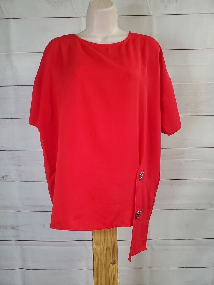 XLARGE RED A393937 Truth + Style Woven Asymmetrical Hi-Low Hem Top