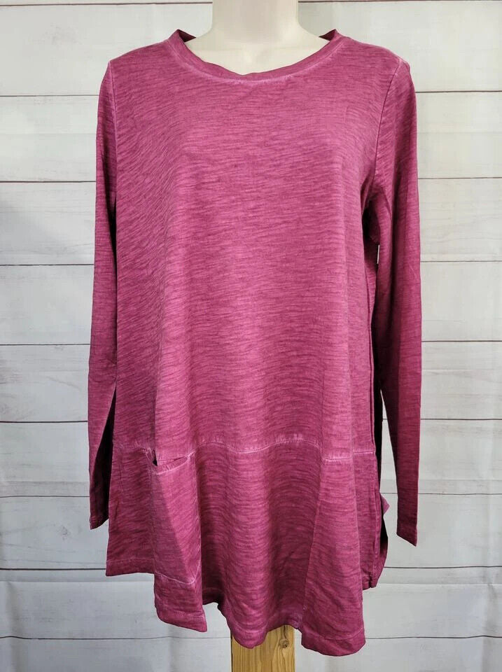 XSMALL RUMBA RED A522780 LOGO by Lori Goldstein Distressed Cotton Peplum Top