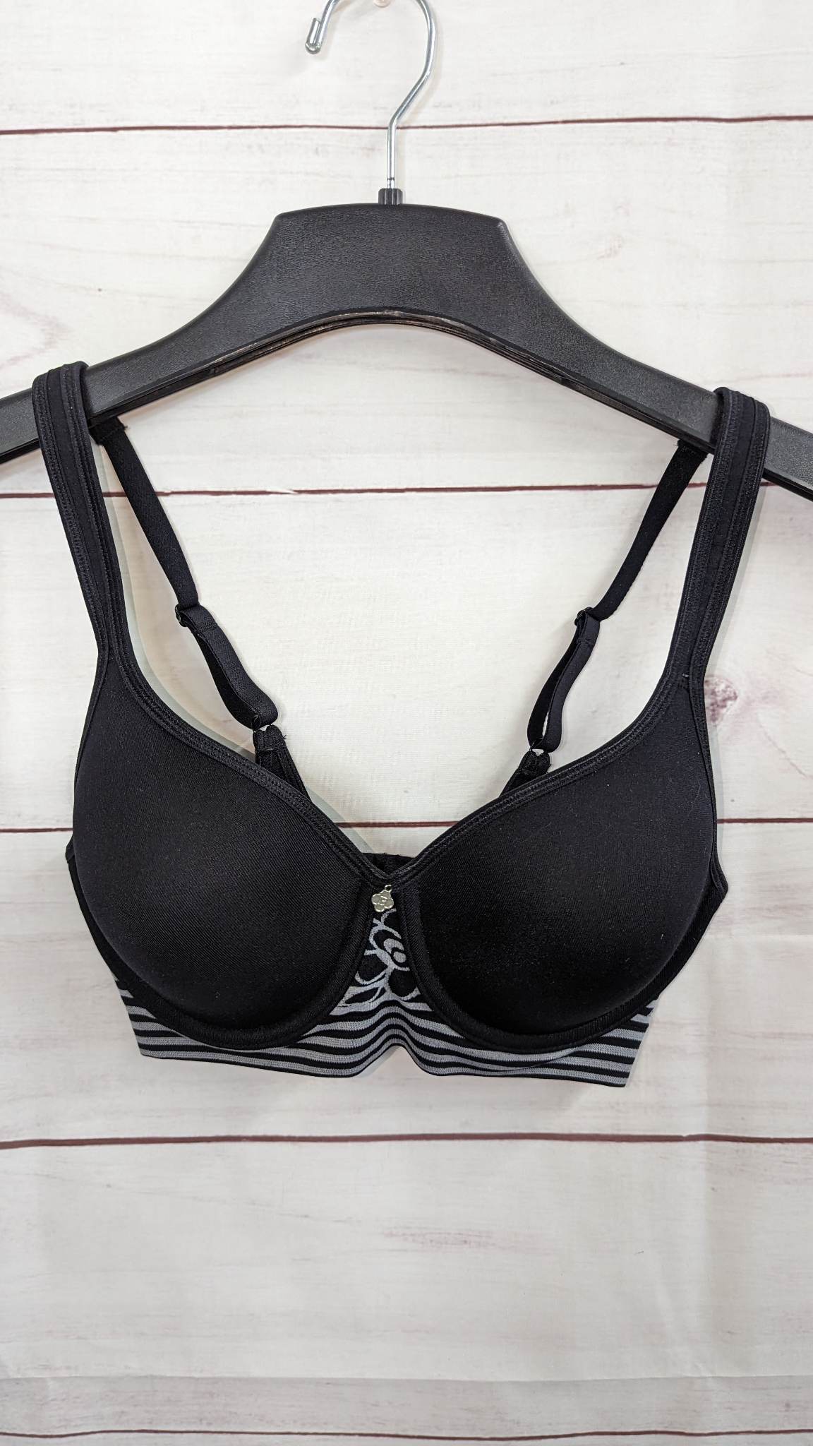 34B BLACK A478501 Breezies Floral Stripe Seamless Underwire