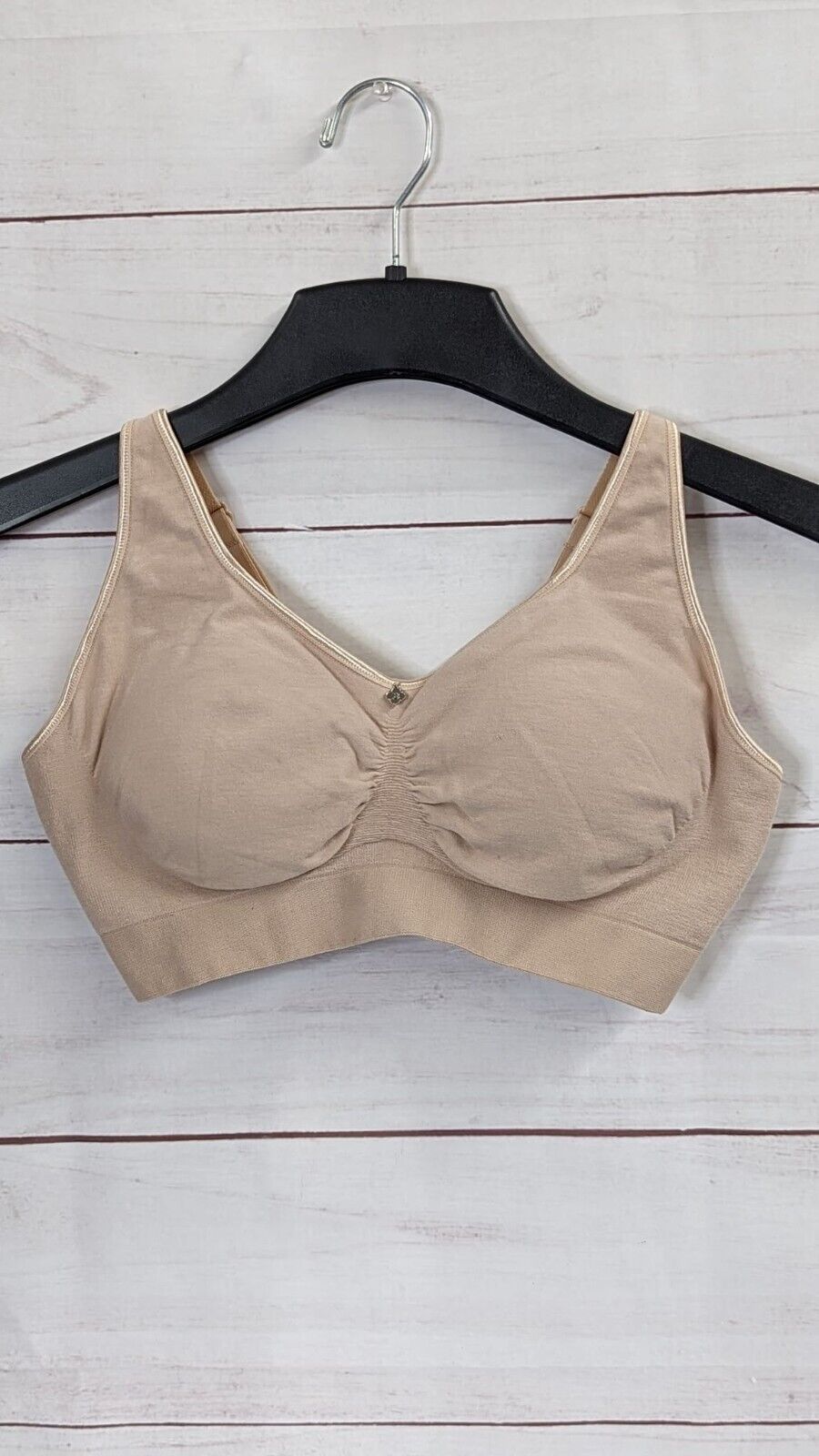 SMALL BEIGE A393516 Breezies Seamless Cotton Wirefree Lounge Bra w/Removable Pads