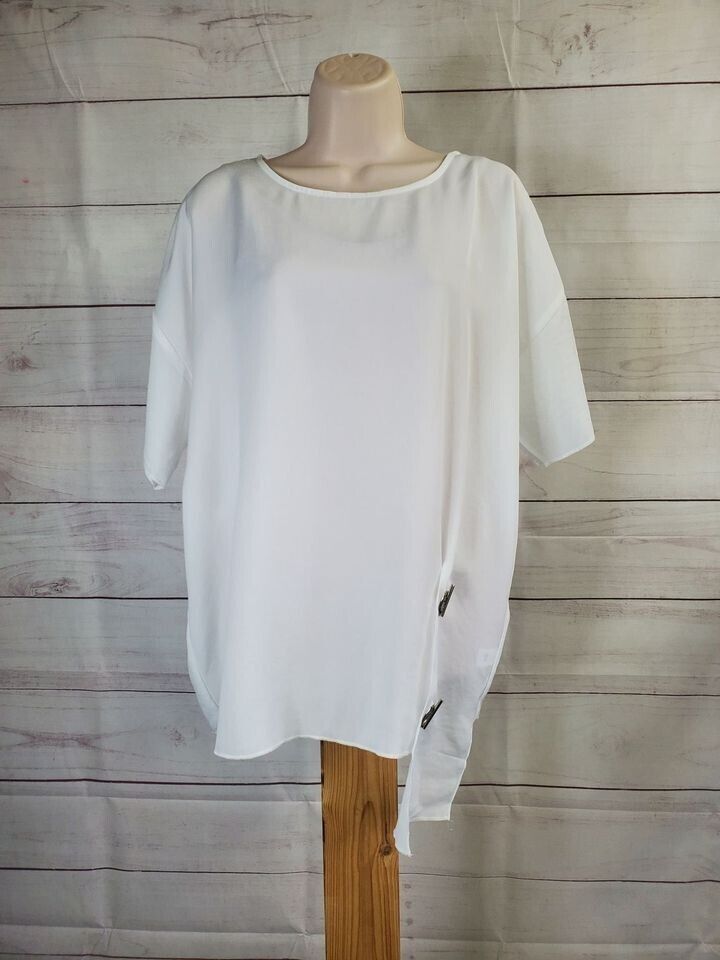 XSMALL WHITE A393937 Truth + Style Woven Asymmetrical Hi-Low Hem Top