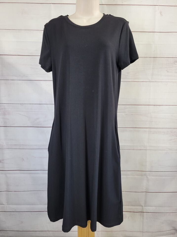 XSMALL BLACK A379121 Isaac Mizrahi Live! Short Sleeve Knit Dress w/Pockets