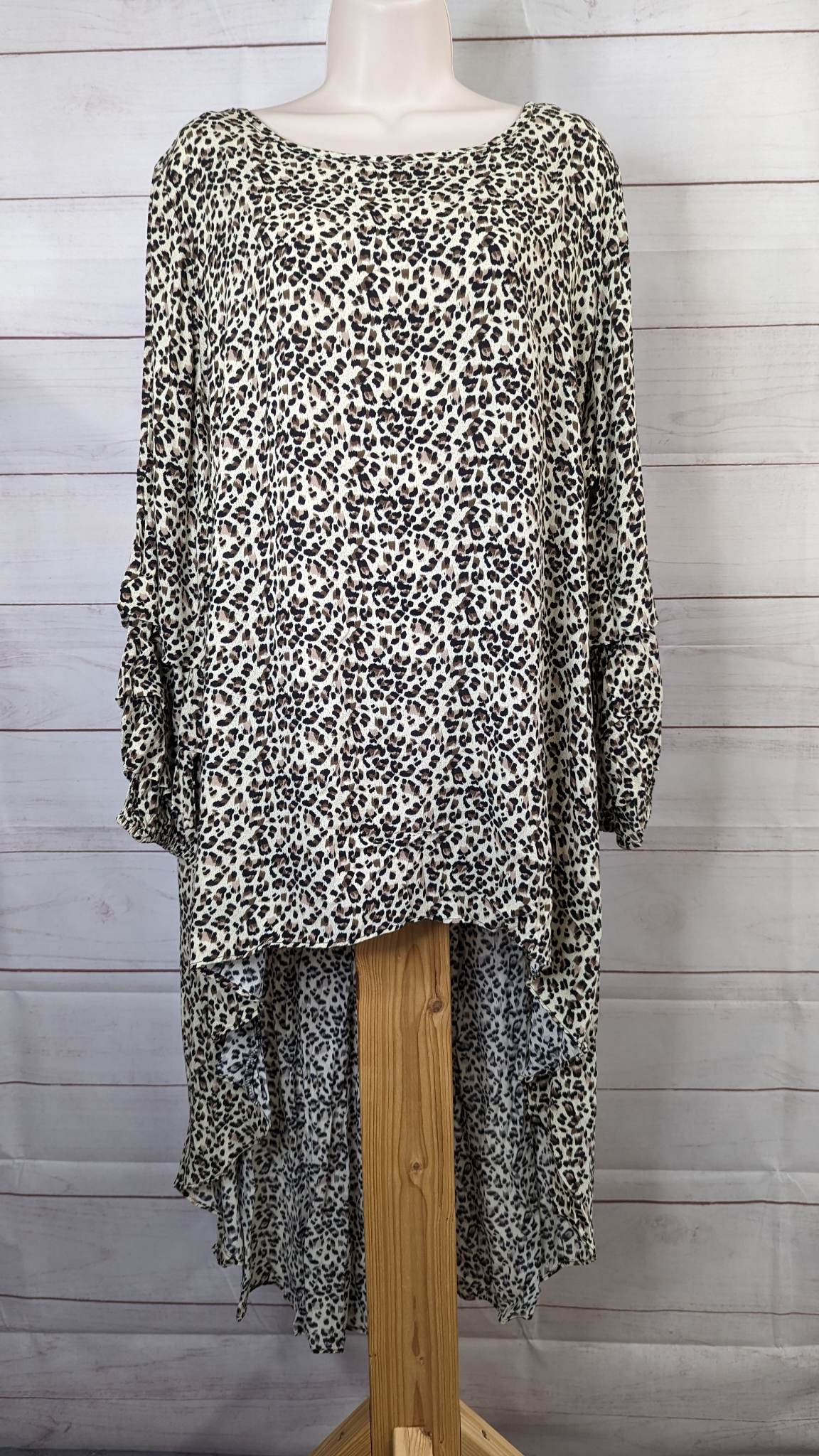 XLARGE PET BROWN A389343 Truth + Style Petite Printed Woven Crepe Hi-Low Hem Tunic