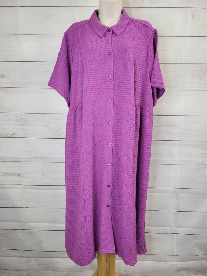 1X PURPLE CRUSH A489032 LOGO by Lori Goldstein Textured Button Front Duster Dress