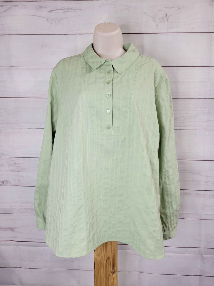 16R GREEN A514012 Isaac Mizrahi Live! Textured Stripe Pullover Blouse
