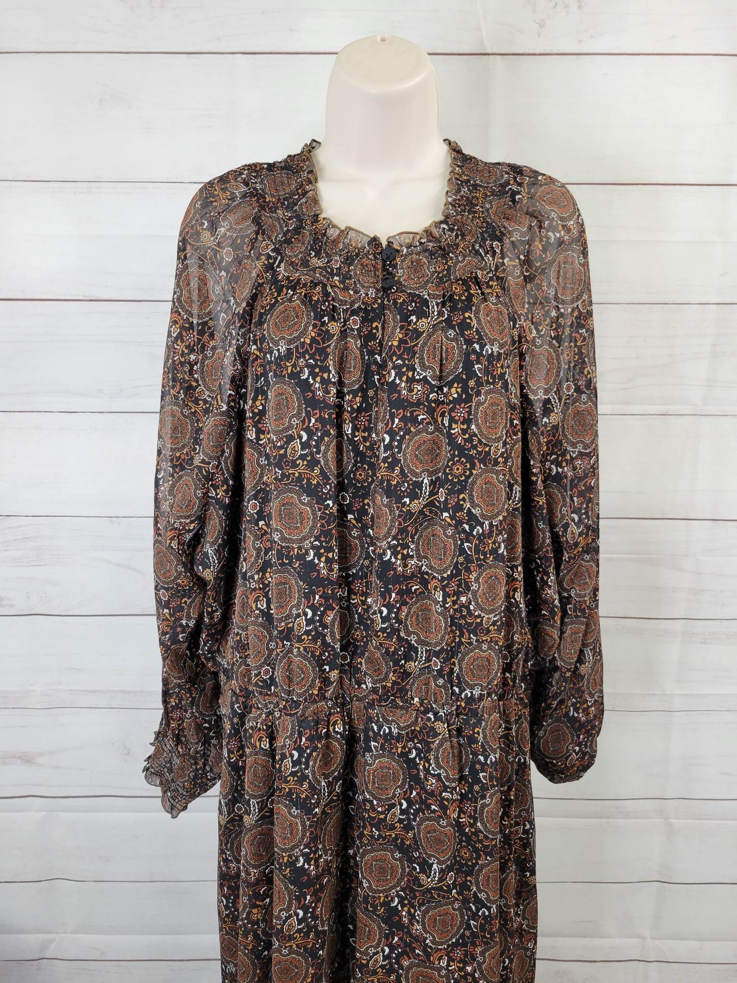 3X BLACK MEDALLION A452275 Girl With Curves Woven Blouson Sleeve Midi Dress