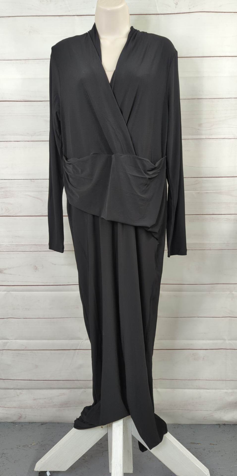 XSMALL TALL BLACK A518221 Attitudes by Renee Como Jersey Mock Wrap Waist Jumpsuit