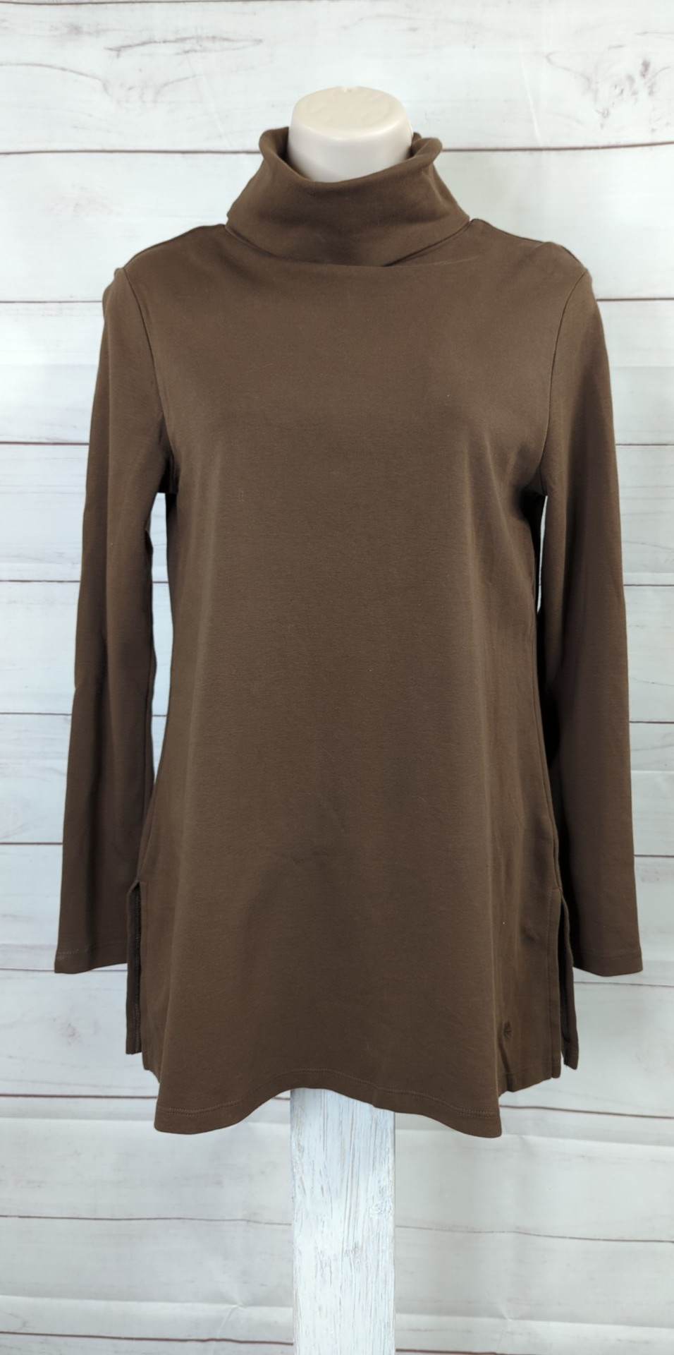 XSMALL COCOA BROWN A556536 Isaac Mizrahi Live! Regular Essentials Turtleneck Swing Tunic